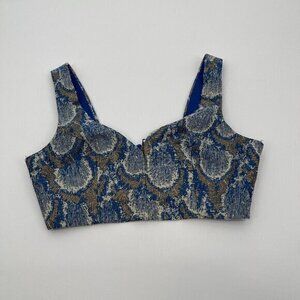 Hot & Delicious Womens Top Small Cropped Short Sleeveless Blue Gold Metallic
